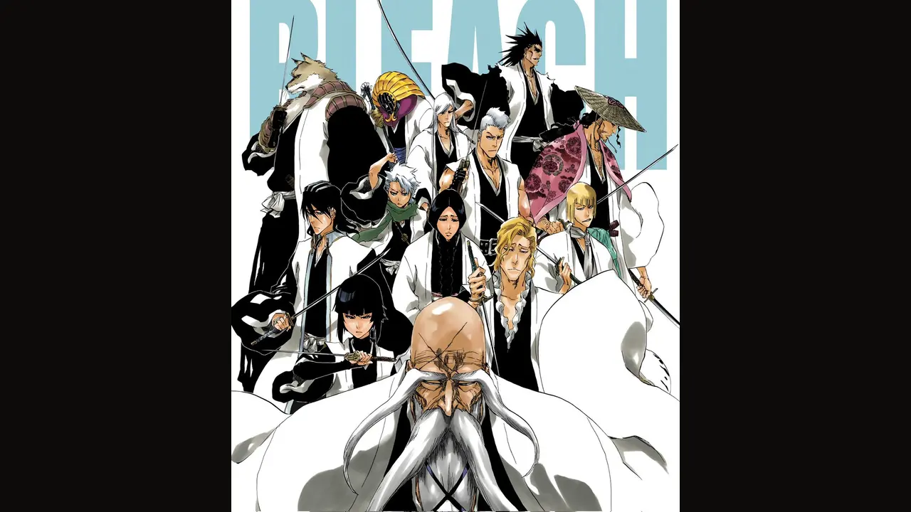 The Gotei 13 captains of the Soul Society standing together in Bleach manga art